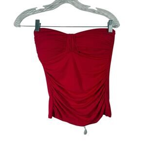 La Blanca Ruched Bandeau Tankini Swimsuit Top Red Summer Vacation Beach Womens 6
